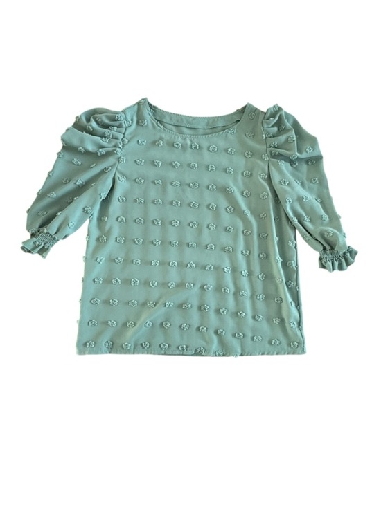 SHEIN Tops - SHEIN Mint Green Puff Sleeve Dot-Textured Blouse
